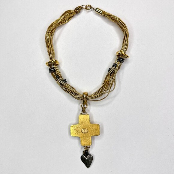 Robert Rose Faux Gold Cross Necklace Oval Stone Heart Multi Strands‎ Length 14" - Picture 7 of 14